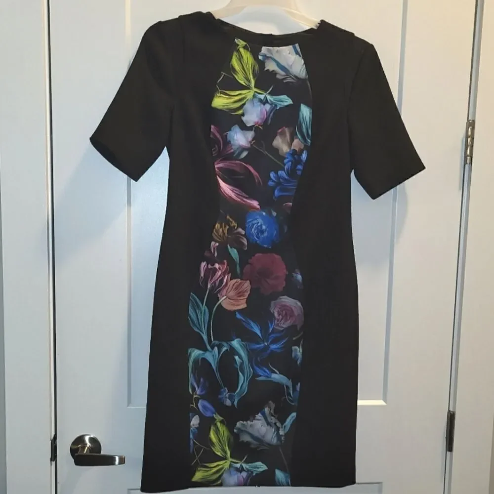 Ted Baker Black Floral Midnight Bloom Abade Bodycon Sheath Dress Size  4 US - Picture 2 of 9